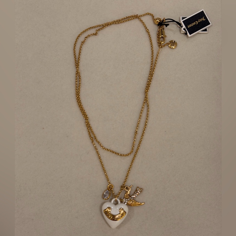 Juicy Couture Gold and White Heart Charm Necklace